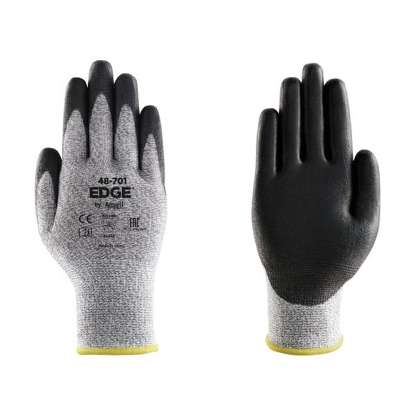 耐久性抜群のカット防止手袋 Sサイズのグレー／ブラックカラーでスタイリッシュ 1双入り×2セットでお得 エッジデザインが特徴の48-701シリーズ 手を守りながらスタイリッシュに仕事をこなせる 黒 （