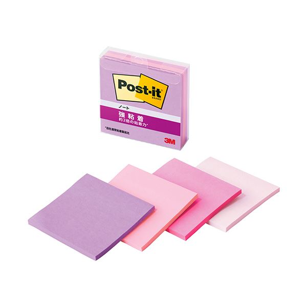 強力な粘着力で使いやすい 7色のマルチカラーが魅力の75×75mmサイズのノートセット 40冊の便利な4冊×10パックでお得にGET 3Mポスト・イット 強粘着ノート マルチカラー7 75×75mm 