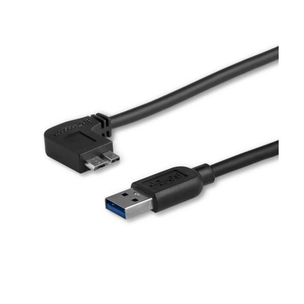 超薄型で左向きL型のMicro USB3.0ケーブル 配線 長さ0.5mで使いやすい Type Aオス-Micro Bオスのブラックカラー 高速データ転送が可能 1本で便利なUSB3AU50CMLS 