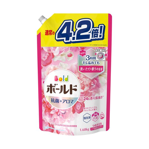 華やかなプレミアムブロッサムの香りが広がる、ウルトラジャンボサイズのつめかえ用ジェル洗剤 1パック1680g×5セットでお得にお買い求めいただけます 洗濯が楽しくなる華やかな香りで、衣類も心もリフレッ