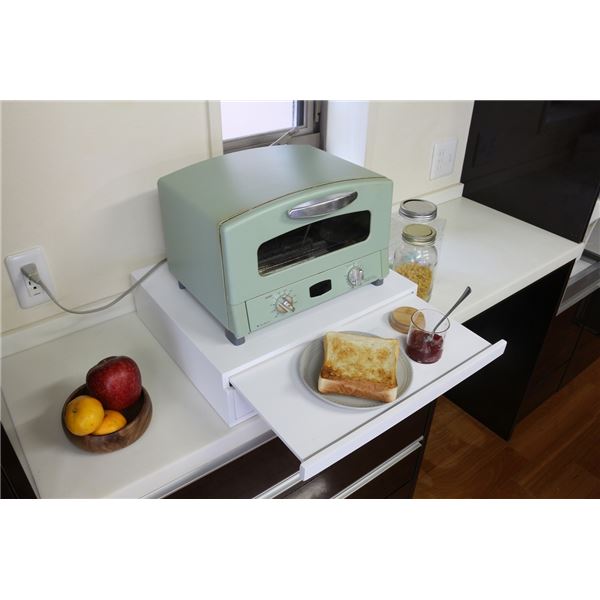 炊飯器やトースターの下を有効活用！便利なスライドテーブルキッチン小物収納 引き出し収納 収納家具 隙き間収納 引っ越し 引越し 引越 引っこし ひっこし 模様替え 新生活家電下スライドトレー ホワイト