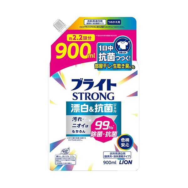 漂白＆抗菌 パワーが強力なジェル、900m Lのつめかえ用パックが3つセットになったお得な商品 清潔な環境をキープするために必須のアイテムです （まとめ） ライオン ブライトSTRONG 漂白＆抗菌 