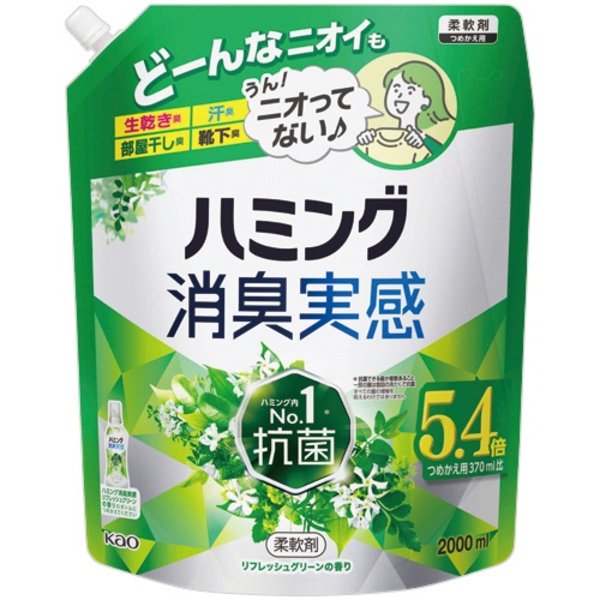 部屋干し、曇り干し、夜干しどんな時も無敵消臭!無敵の消臭力 部屋干しも曇り干しも夜干しも、いつでもフレッシュ 芳醇なグリーンの香りでリフレッシュ 2000mlのつめかえ用、5個セット 緑 （まとめ） 