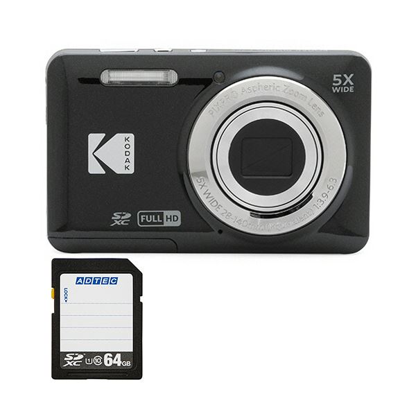 高性能なコンパクトカメラと64GBのメモリーカードがセットになったお得な1セット 広い撮影の幅で美しい写真を撮影しよう 黒 コンパクトデジタルカメラ PIXPRO ブラック FZ55BK2A + 64