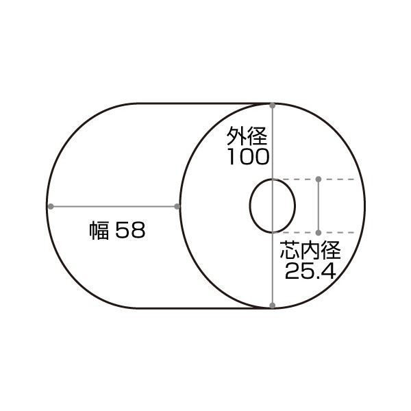 感熱技術を活かした高品質ロール紙 幅広58mm×直径100mm×長さ113m、薄さ0.062mmの保存力抜群 芯内径25.4mmで使いやすさもバツグン 1セットで36巻りの使い勝手抜群 クリエイティア