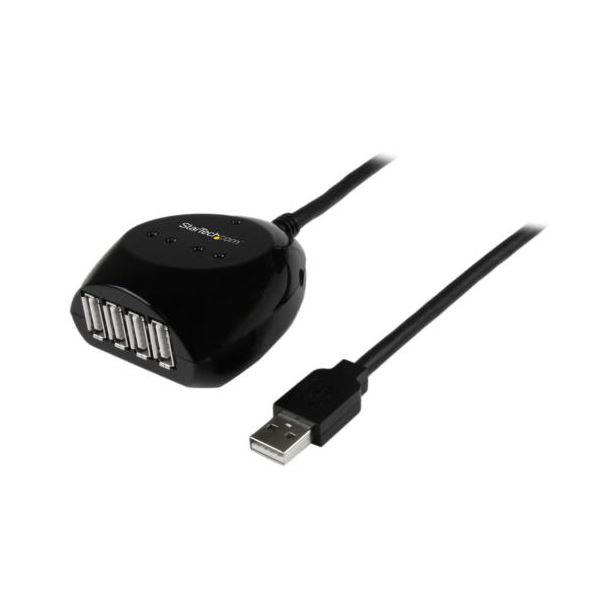 USB2.0アクティブ延長ケーブル 配線 で4つのポートを持つ15mのブラックカラーのハブ付きケーブル 、長距離でも便利に使用可能な1本 黒 Star Tech.com 4ポートハブ付 USB2.0ア