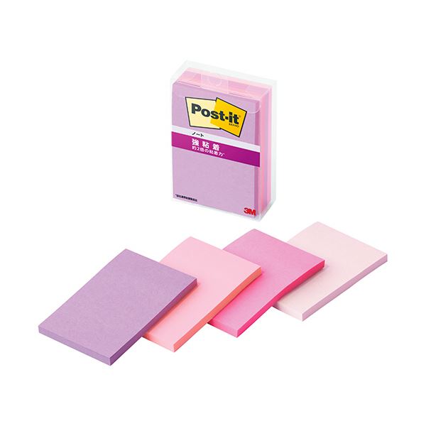 強力な粘着力で使いやすい 4色のマルチカラーが揃った75×50mmサイズのノート40冊セット 3Mポスト・イット 強粘着ノート マルチカラー7 75×50mm 4色 656SS-MC-7N1セット（4