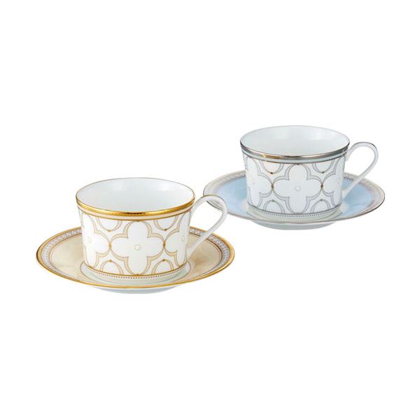 ノリタケ トレフォリオゴールド & プラチナ ティー・コーヒー碗皿ペアセット(色変り) カップφ9.1×6cm、ソーサーφ15.1×2cm C6091607 ノリタケ トレフォリオゴールド &