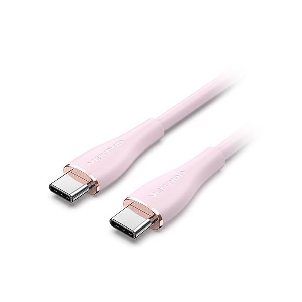 急速充電に対応したシリコン製USB C-Type to C-Typeケーブル 配線 、e Mark認証済み、ピンク色、長さ1m【100W PD対応】 VENTION 100W PD USB 2.0 C