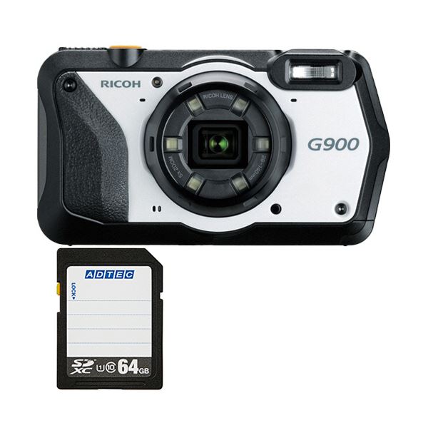 水に強く、ほこりにも強い、衝撃にも耐える、化学物質にも強いデジタルカメラ G900と64GBのSDXCメモリカードがセットになった耐久性抜群のカメラセット 防水・防塵・耐衝撃・耐薬品デジタルカメラ G