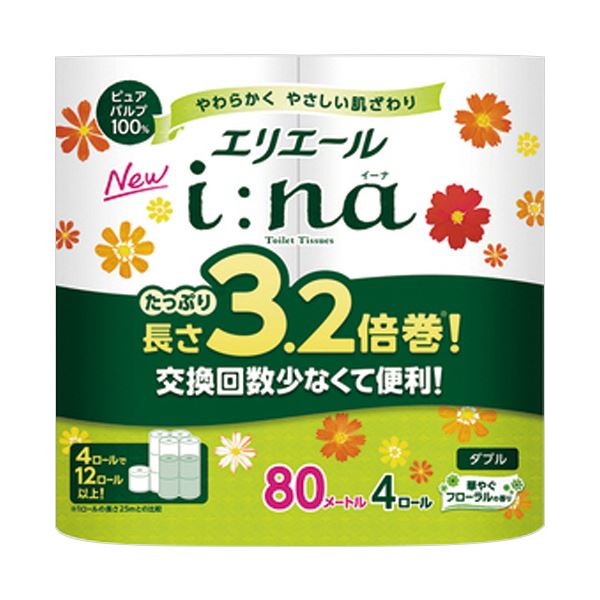 贅沢な柔らかさと驚きの長さ 進化したトイレットティシューが登場 驚異の3.2倍巻きダブル芯あり80m 1セットで64ロール、4ロール×16パック あなたの快適なトイレタイムをサポートします 大王製紙 