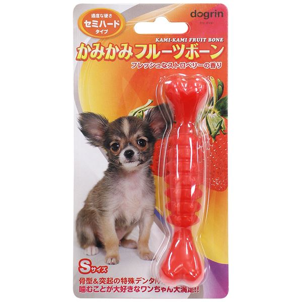 骨型＆突起の特殊デンタル形状！驚きのデンタル形状 骨型＆突起で楽しむ 口の中をスッキリ おいしさも満点 かみかみフルーツボーン セミハード Sサイズ ストロベリー【×5セット】 （まとめ）かみかみフル