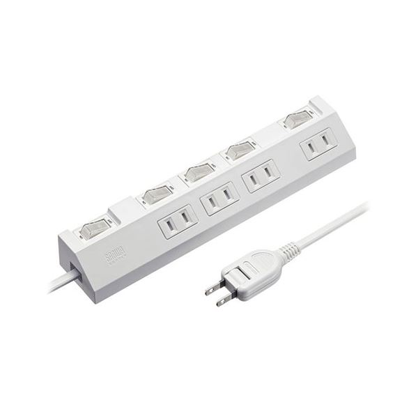 個別スイッチが付いたタップ。2P・4個口・2m・ホワイト省エネに貢献する個別スイッチ付き電源タップ 2口コンセント×4口、2mコードで使いやすいホワイトカラー 節電効果抜群の2P形状で、便利なTAP-