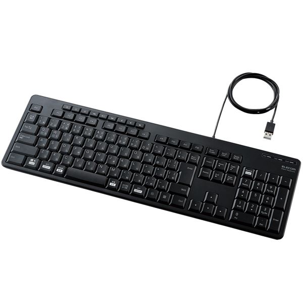 ワイヤード接続のフルサイズキーボード、静かなタイピングを実現した抗菌 清潔 加工仕様のブラックモデル 黒 フルキーボード/有線/静音設計/抗菌 清潔 /ブラック TK-FCM114SKBK 黒◇関連：