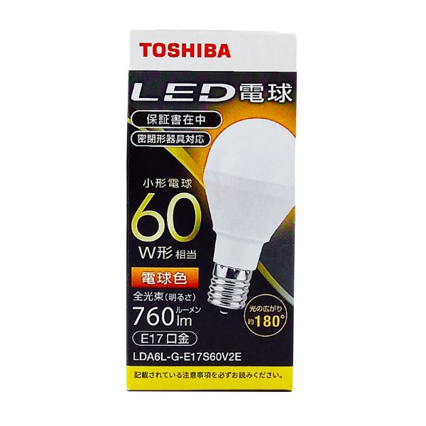明るく広がる光の舞台 省エネLED電球 A形E17広配光180度 60W相当 電球色 東芝(家電) LED電球 一般電球形 A形E17 広配光180度 60W形相当 電球色 LDA6L-G-E17S6
