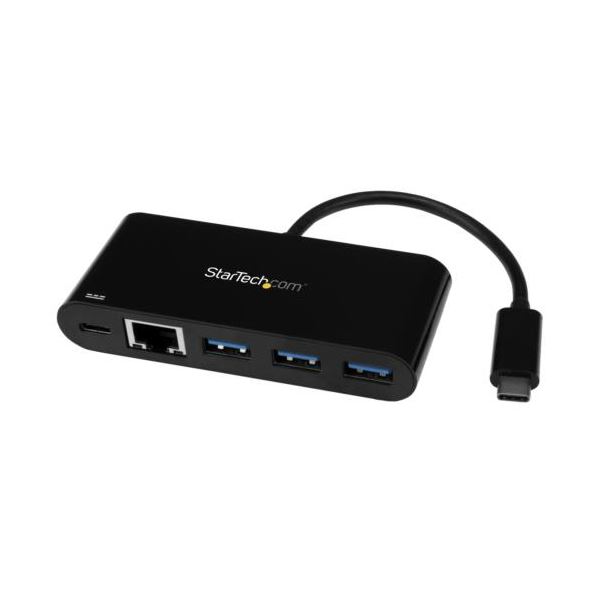 USB Type-C接続で3つのUSB3.0ポートと1つのRJ45Gb Eポートを搭載したUSB給電対応のハブ 便利なブラックカラーで、デバイスを効率的に接続できます HB30C3AGEPD、1個 黒