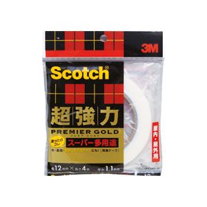 梱包作業用品 テープ製品 両面テープ究極の梱包作業をサポート 驚異の接着力 スコッチ パワフルマルチテープ プレミアムゴールド（超多用途）12mm×4m 20巻 （まとめ）スコッチ 超強力両面テープ 