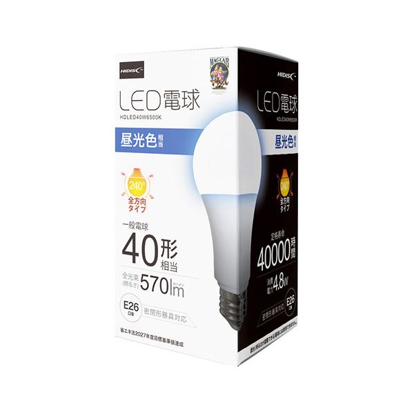 OA機器/家電/電池 LED照明・電球明るく環境に優しい省エネLEDライト 照明 の革命 一般電球40形相当のHIDISC LED電球が3個セットでお得 6500Kの明るいライト 照明 で快適 OA機