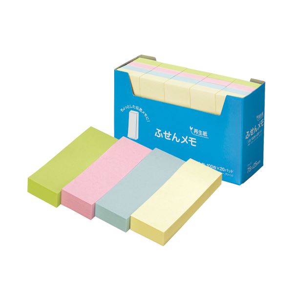 ノート・ふせん・紙製品 ふせん 普通粘着メモの必需品 便利なサイズのカラフルふせんセット 思いついたアイデアや大切な予定を忘れずにメモ ノート・ふせん・紙製品 便利な普通粘着ふせん 75×25mm 4