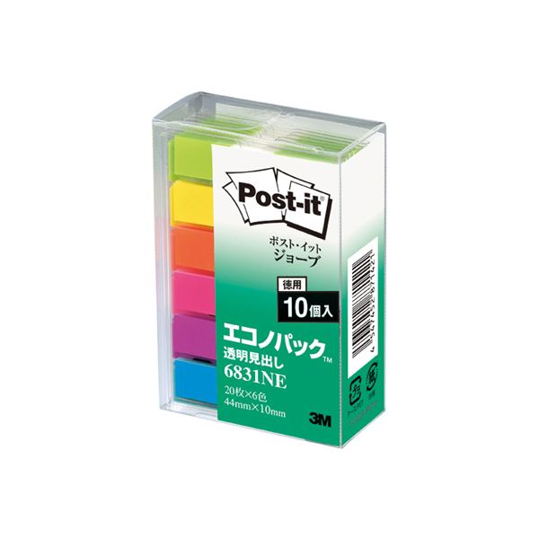 ノート・ふせん・紙製品 ふせん フィルムタイプ透明な見出しで彩る、便利なフィルムタイプのポストイット パステルカラー6色で楽しく仕事がはかどる 経済的なエコノパックで60冊も入ってお得 ノート・ふせん