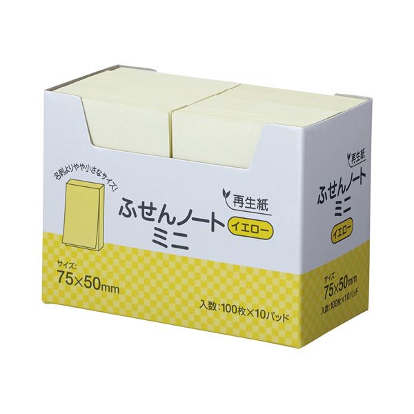 ノート・ふせん・紙製品 ふせん 普通粘着メモリー・スティッキーノート・クリエイティブペーパー ミニサイズ 75×50mm イエロー P7550YE 1パック(10冊) 【×5セット】 黄 (まとめ) 
