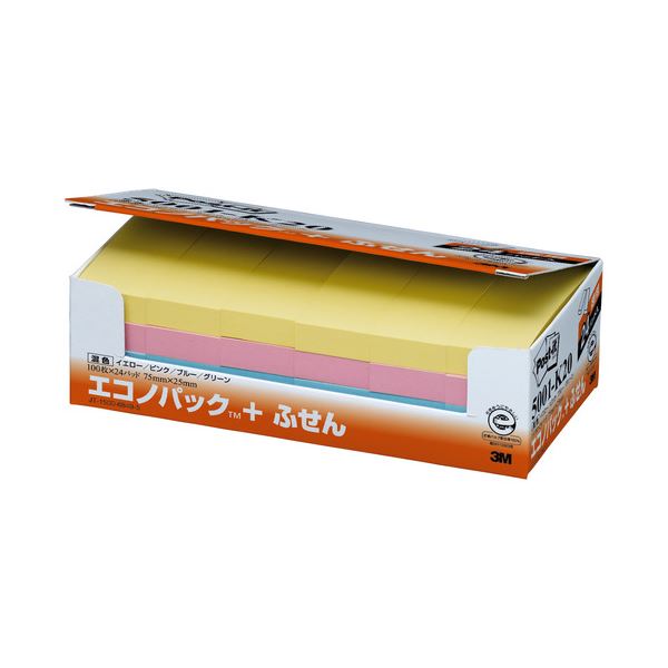 ノート・ふせん・紙製品 ふせん 普通粘着環境に優しい再生紙で作られた便利なポストイット 色とりどりの普通粘着で、ノートやふせんにも使える 1パックに24冊、合計48冊のエコノパック サイズは75×25