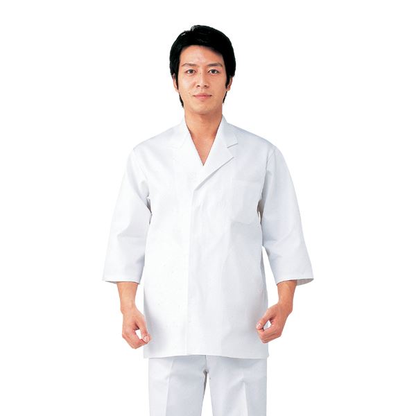 職人の所作をより美しくよりしなやかに演出する調理用白衣職人の技を華麗に映し出す、調理用白衣の極み 究極の美しさと優雅さを纏う、職人のための白衣 職人の魂が宿る、調理用白衣男性用七分袖 職人のプロフェッ