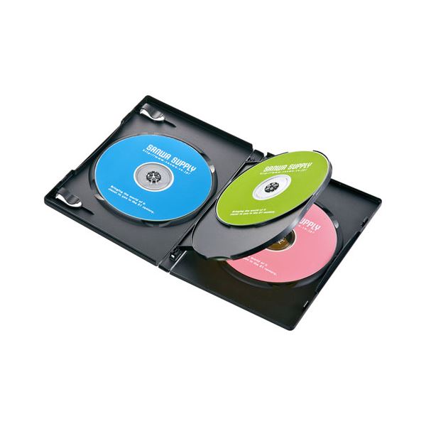 メディアを4枚収納できる一般的なセルDVDと同じ厚さ14mm4枚のメディアを整理 収納 できる、一般的なセルDVDと同じ14mmの薄さ スタイリッシュなブラックのDVDトールケースが10枚セットで登場