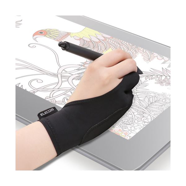 タッチペンやスタイラスでタブレットに絵を描く際の手と画面との摩擦を軽減し、グローブの画面接触部分の非通電パッドが手による誤操作を防止するタブレット、ペンタブレット用誤画面と手の間に立ちはだかる邪魔者を