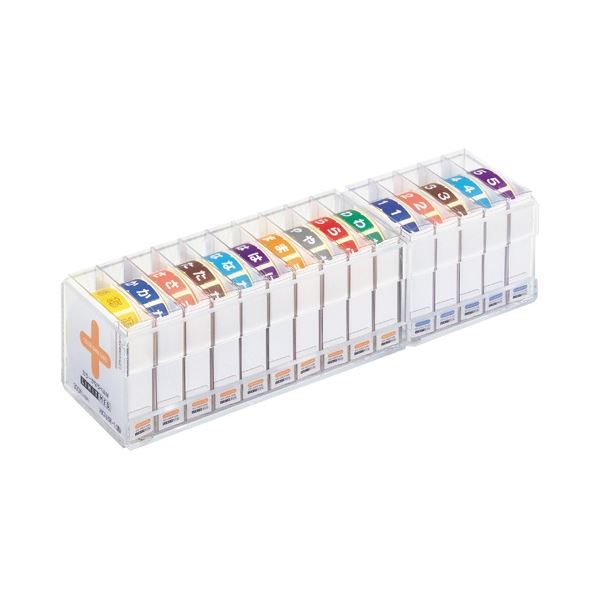 カルテや薬品の管理までさまざまなシステムに順応します。多機能で使いやすい 便利なカラーラベルMロールタイプ カルテや薬品の管理もバッチリ あ 〜 わ ・ 1 〜 5 の300片×各1箱セット 専用ケー