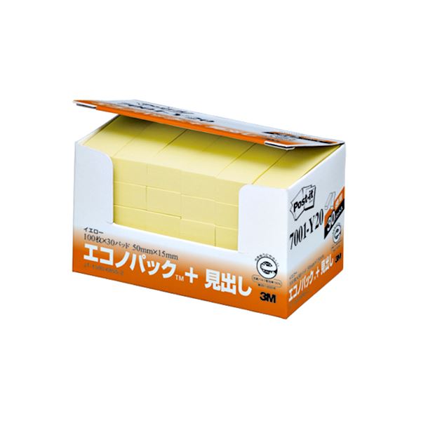 ノート・ふせん・紙製品 ふせん 普通粘着エコな再生紙で作られた、便利な見出し付きイエローポストイット 30冊入りのエコノパックで、ノートやふせん、紙製品に欠かせないアイテム 普通粘着でしっかり貼り付き