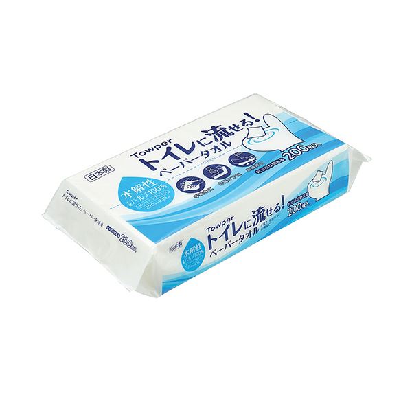 パルプ100%で白く、しなやか。サッとトイレに流せるタイプ。ホワイトで柔らか、トイレですっと流せる パルプ100%ペーパータオル200枚×20セット （まとめ）トライフ トイレに流せるペーパータオル 