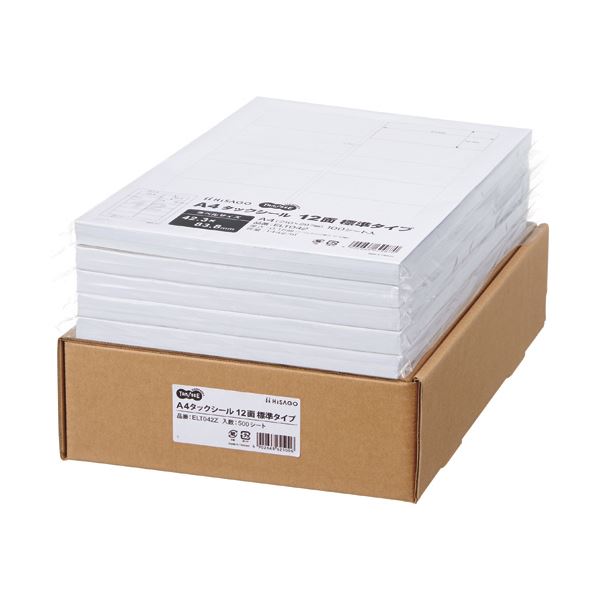 レイアウトソフト対応!ビジネスに最適 多機能対応 TANOSEE A4タックシール業務用パック 12面スタンダードタイプ 42.3×83.8mm 1箱（500シート：100シート×5冊） TANOSE