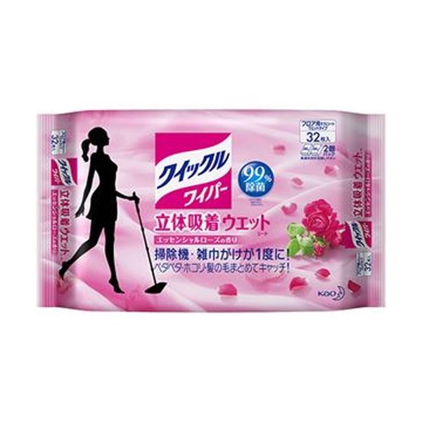 除菌・消臭しながら香りも楽しむお掃除シート。芳醇なローズの香りで、除菌・消臭しながらお掃除を楽しむ 立体吸着ウエットシート32枚×10セット （まとめ）花王 クイックルワイパー立体吸着ウエットシート 