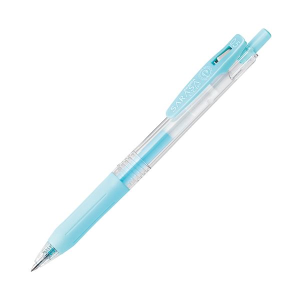 筆記具 ゲルインクボールペン ノック式0.5mmのミルクブルーが鮮やかなゲルインクボールペン、ノック式で手軽に使える サラサクリップで書類もしっかり留める まとめて100セットでお得 書く喜びを倍増さ