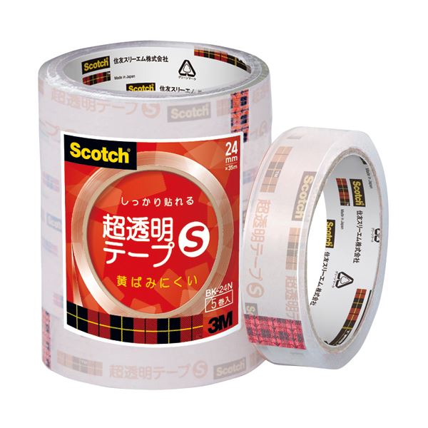 【大巻】透明美色より粘着力がUP!進化した粘着力 驚きの透明テープ 大容量 大型 5巻セット×30 美色よりも透明度UP 見た目も美しく、使い勝手も抜群 3Mスコッチ超透明テープS24mm×35m あ