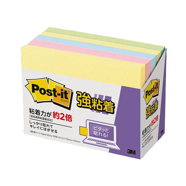 パソコンやパーティションなど、デスクまわりのつきにくい場所にも、しっかり貼れてキレイにはがせる強粘着タイプ。大きめサイズのふせんノート。デスク (テーブル 机) まわりの隅々まで 3Mポスト・イット 