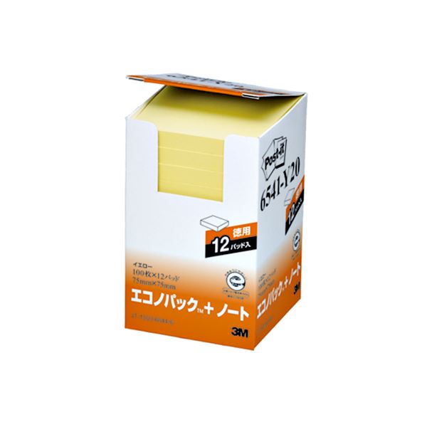 ノート・ふせん・紙製品 ふせん 普通粘着エコな再生紙で作られた便利な普通粘着のノート・ふせん・紙製品 12冊入りで経済的 使いやすいサイズの75×75mmで目立つイエローの色が目を引く 3Mのポストイ