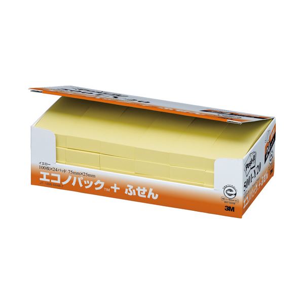 ノート・ふせん・紙製品 ふせん 普通粘着エコな再生紙で作られた便利な普通粘着のノート・ふせん・紙製品 イエローの鮮やかな色で登場 1パックに24冊、合計5001枚のふせんが入っています 使いやすいサイ
