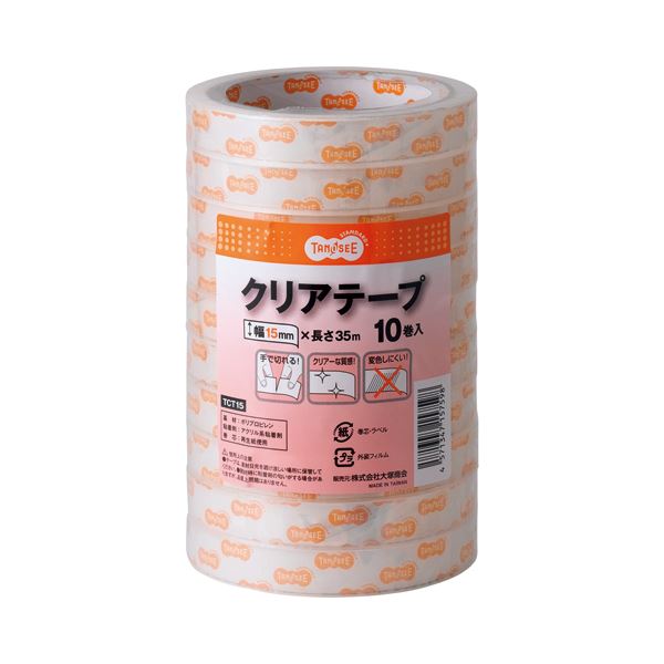 接着用品 クリアーテープ透明な力で結ぶ マルチパーパステープ 15mm×35m 1パック（10巻） 【×30セット】 (まとめ) TANOSEE クリアテープ 15mm×35m 1パック（10巻） 【