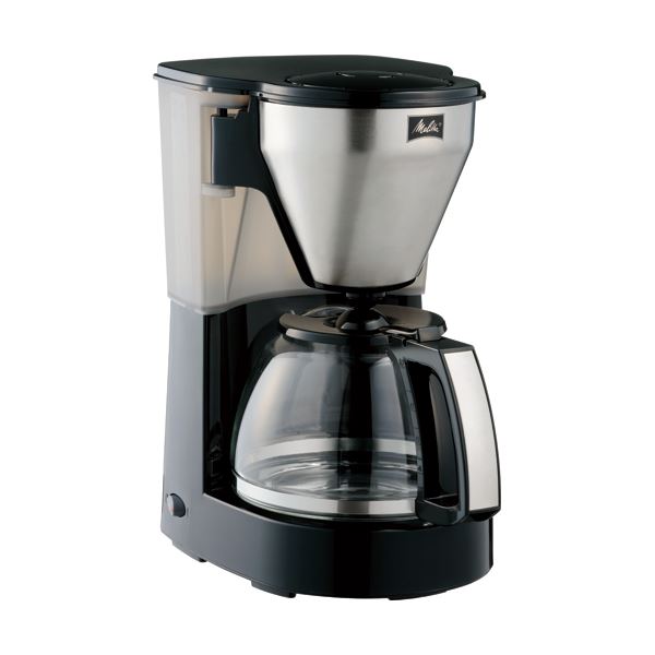 コンパクトサイズでも、1度に10杯分のコーヒーを抽出。ブラックのペーパードリップ式コーヒーメーカー。1台で10杯分のコーヒーを手軽に楽しめる、コンパクトながらパワフルなブラックコーヒーメーカー メリタ