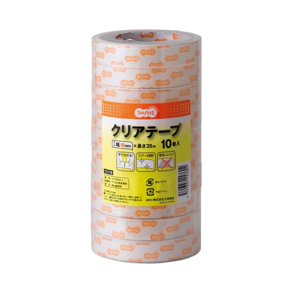 接着用品 クリアーテープ透明な力で結ぶ マルチパーパステープ 大容量 大型 18mm×35m 1パック（10巻）【×10セット】 (まとめ) TANOSEE クリアテープ 18mm×35m 1パック（