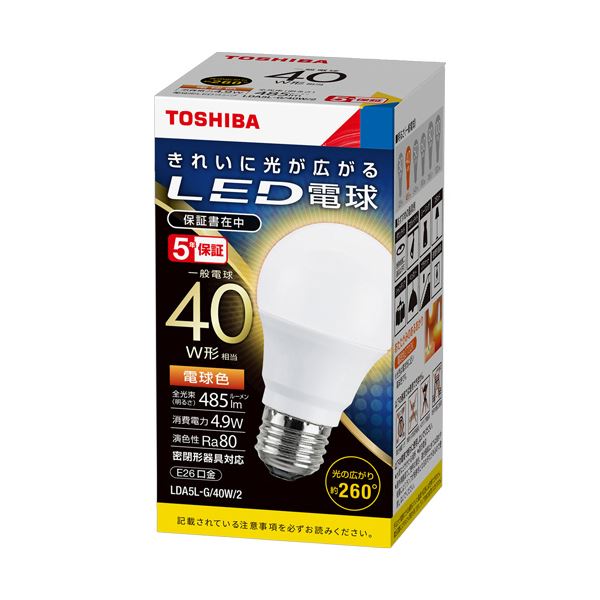 手軽に節電省エネライフを手軽に 明るくて節電なLED電球 一般電球形で取り付け簡単 4.9Wで40W相当の電球色 1個のパックで10個セット （まとめ）東芝ライテック LED電球 一般電球形 E26口