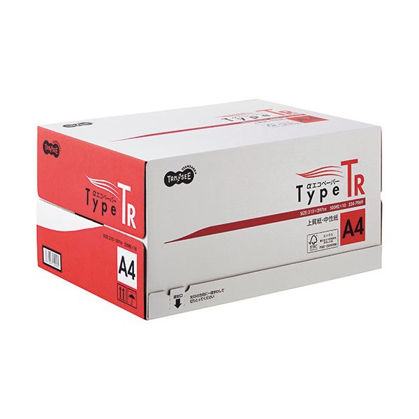 品質の安定した国産の高白色PPC用紙。日本製 国産 の高品質な高白色PPC パソコン 用紙、安定した品質で環境に優しいαエコペーパータイプTR A4 1箱に5000枚、10冊に500枚 経済的で便利な