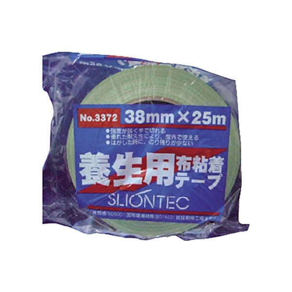 ゴム系粘着剤で厚みがあり、粗面に対して接着力があります。強力なゴム系粘着剤で、凹凸面でもしっかり接着 頼れる養生用布テープ、ライトグリーンで38mm幅、1巻でたっぷり使える （まとめ買い お徳用 ×1