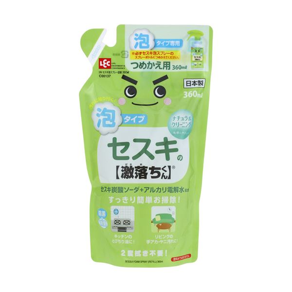 重曹の10倍のアルカリパワーで油汚れ落とし。エリ・そで汚れにも使えます。驚異のアルカリパワーで、頑固な油汚れもエリやそでの汚れも一撃で落とす 驚愕の10倍パワー レック セスキ泡スプレー 詰替360m