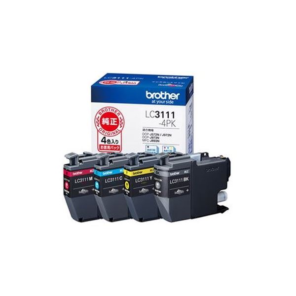高品質な4色インクカートリッジ、ブラザー LC3111-4PK 鮮やかな印刷を手軽に実現し、プリンターのパフォーマンスを最大限に引き出します 仕事もプライベートも満足度アップ お得な4パックで長持ち 