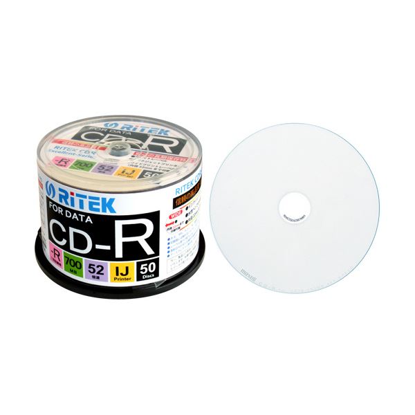 52倍速対応CD-R。高速書き込みで大容量 大型 データも瞬時に保存 信頼のRITEKブランドがお届けするデジタルデータの永久保存に最適なCD-R 白 (まとめ) RITEK データ用CD-R 700