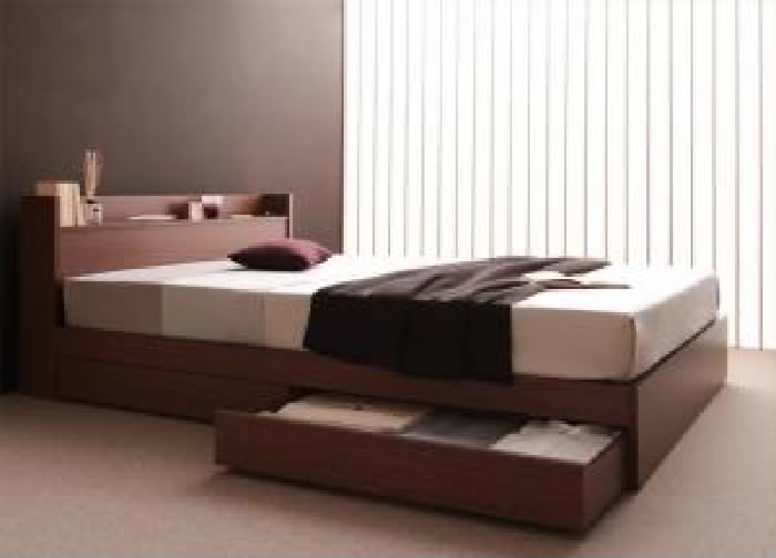 シングルベッド 白 茶 整理 収納付き ベッド スタンダードボンネルコイルマットレス付き セット 棚・コンセント付き整理 収納 ベッド( 幅
