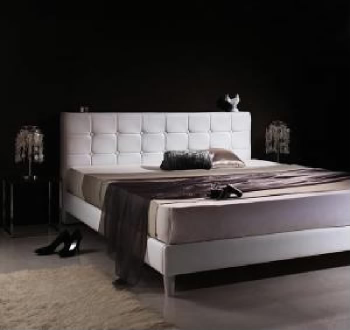 ダブルベッド 白 黒 デザインベッド プレミアムボンネルコイルマットレス付き セット モダンデザイン・高級レザー・大型 大きい ベッド(